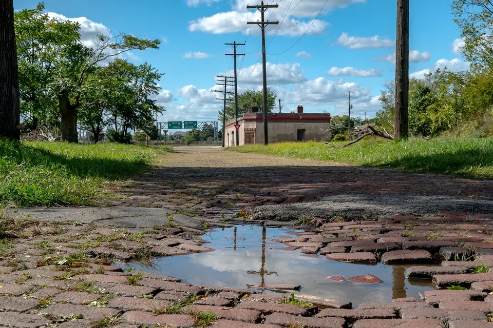 Brick paved Perry St. in Corktown, Detroit