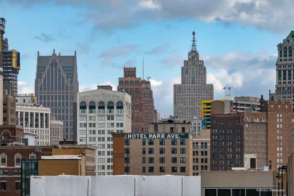 Rooftop view to Detroit downtown